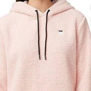 Fila Pink Sherpa Hoodie Sweatshirt Black Drawcords